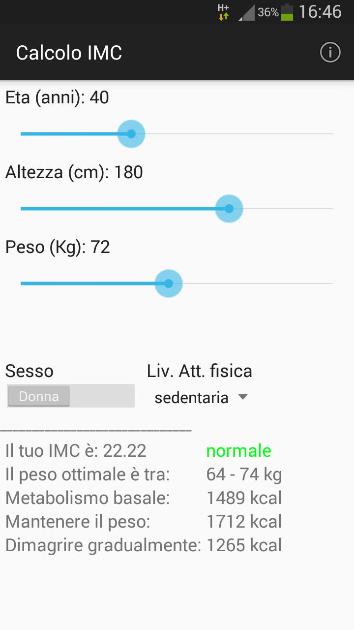 Calcola Calorie e IMC