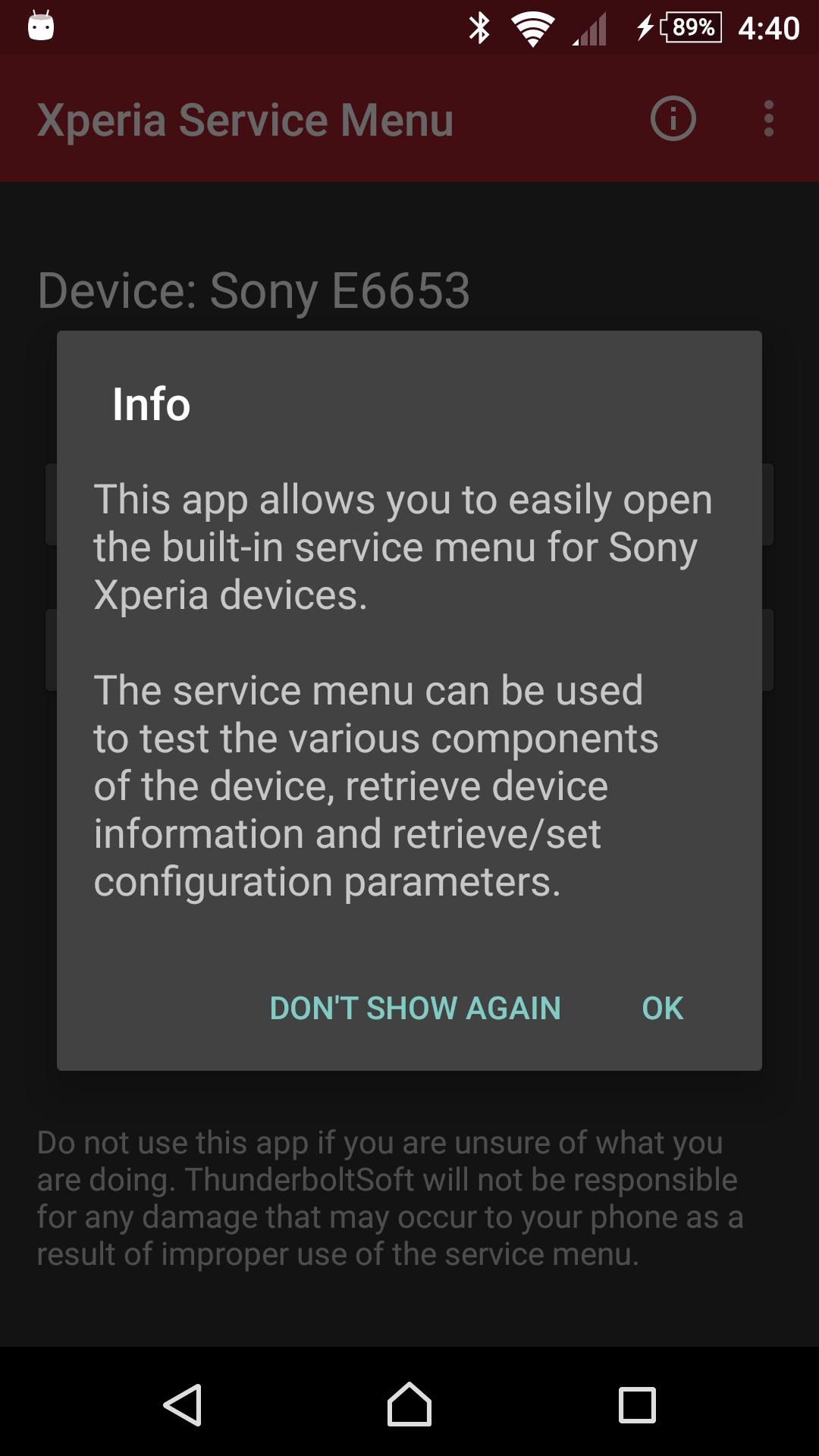 Service Menu for Xperia