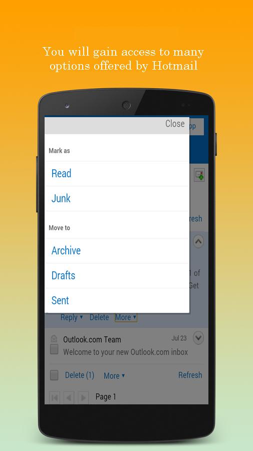 Connect hotmail email app