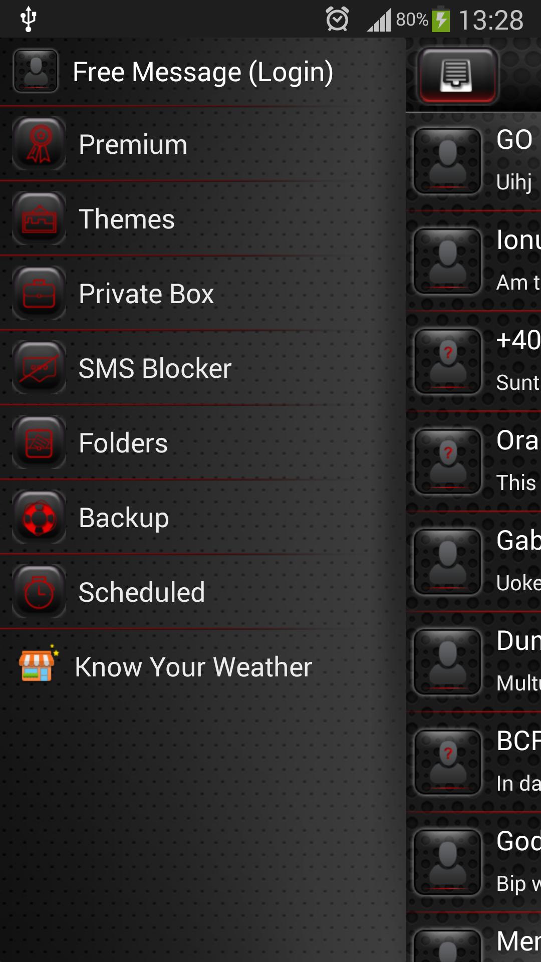 GO SMS Black Red Theme