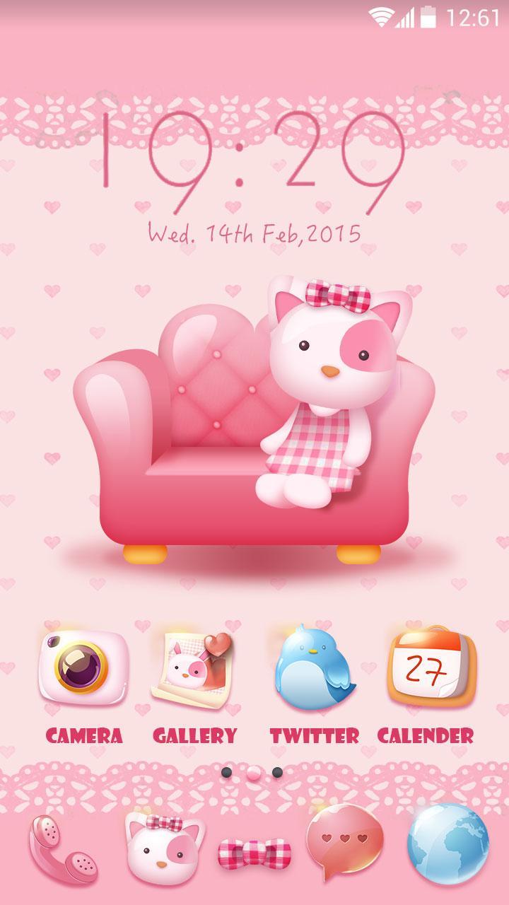 Pinky Kitty Go Launcher Theme