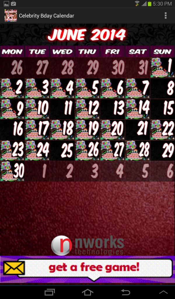 Celebrity Birthday Calendar