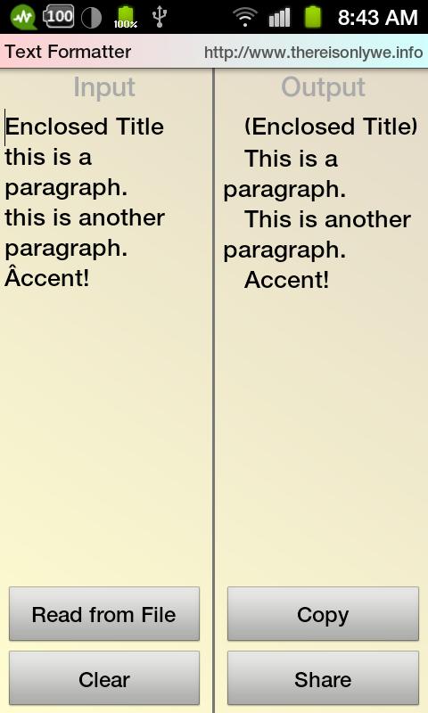 (Plain) Text Formatter