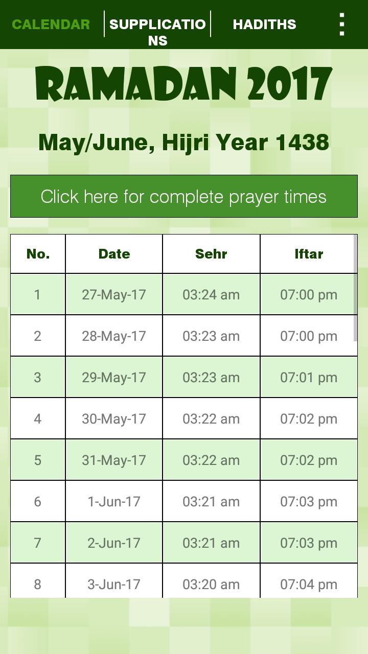 Ramadan Calendar 2017 - 1438H