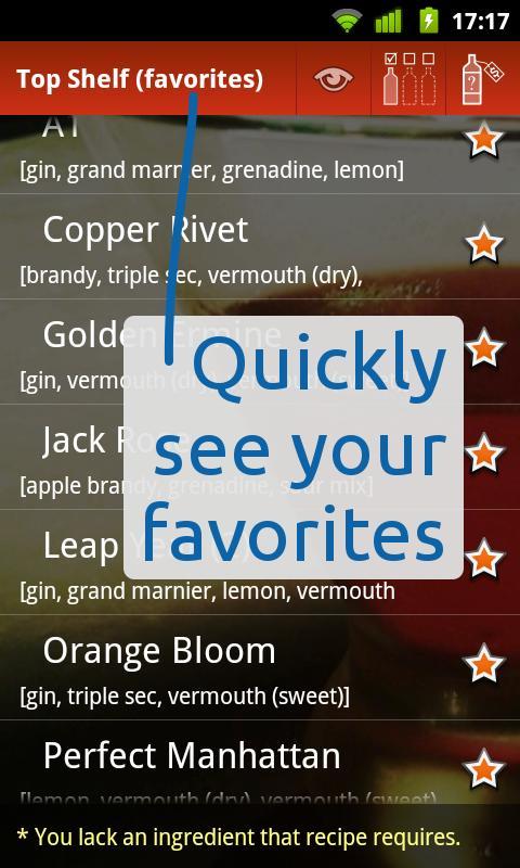 Top Shelf mixed-drinks recipes