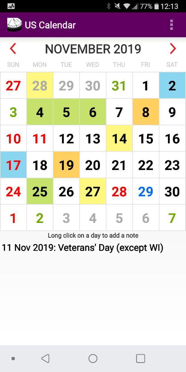 2021 US Calendar with Holidays