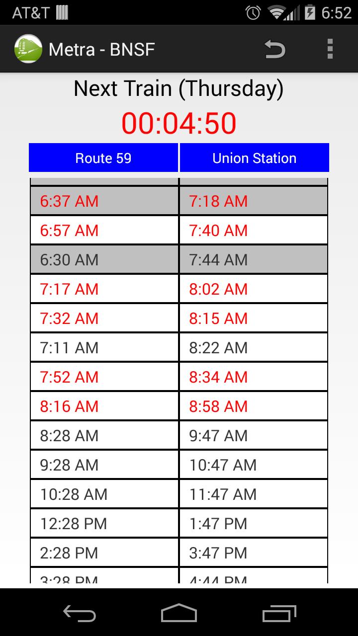 Schedule for Metra - BNSF
