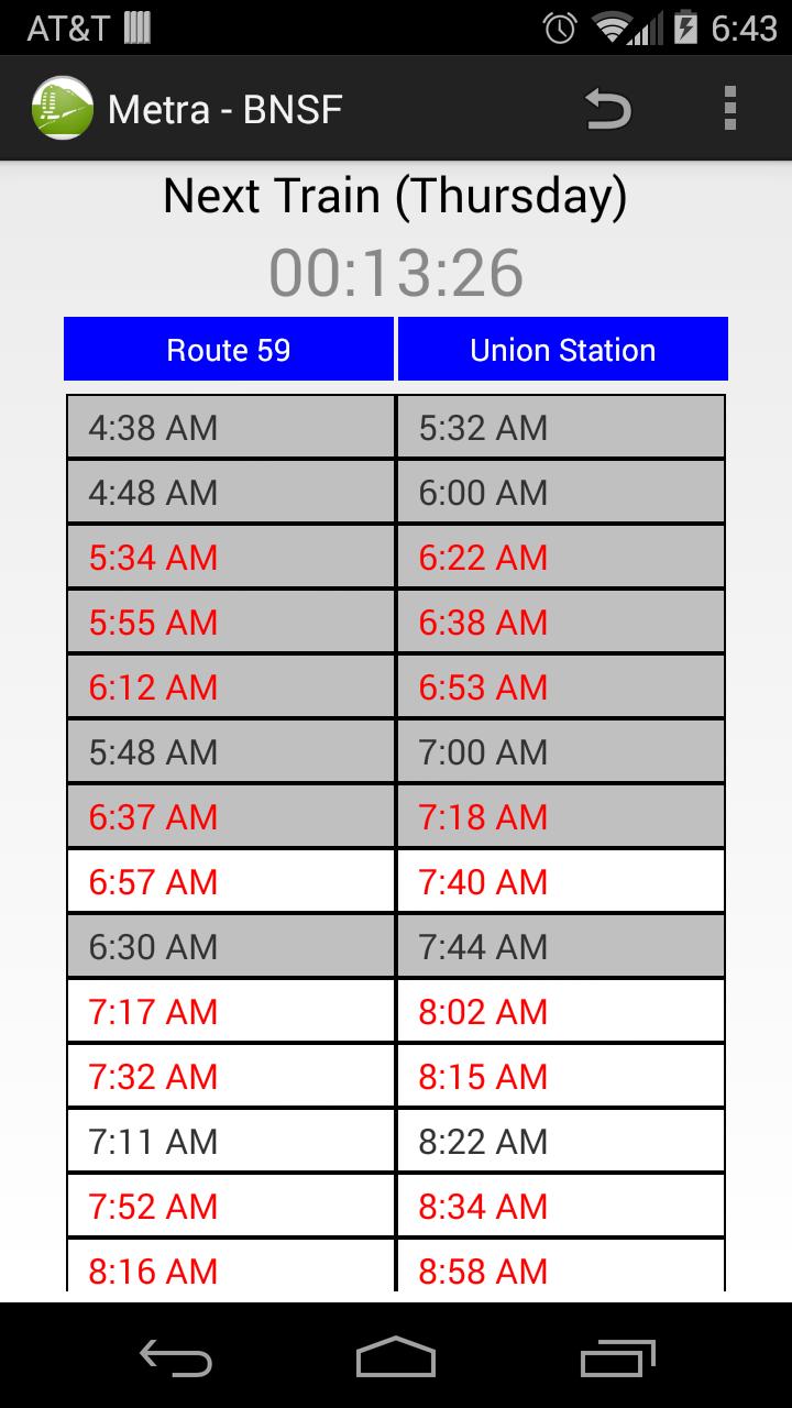 Schedule for Metra - BNSF