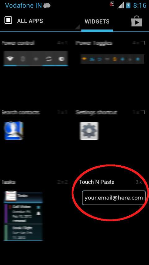 Touch N Paste Widget