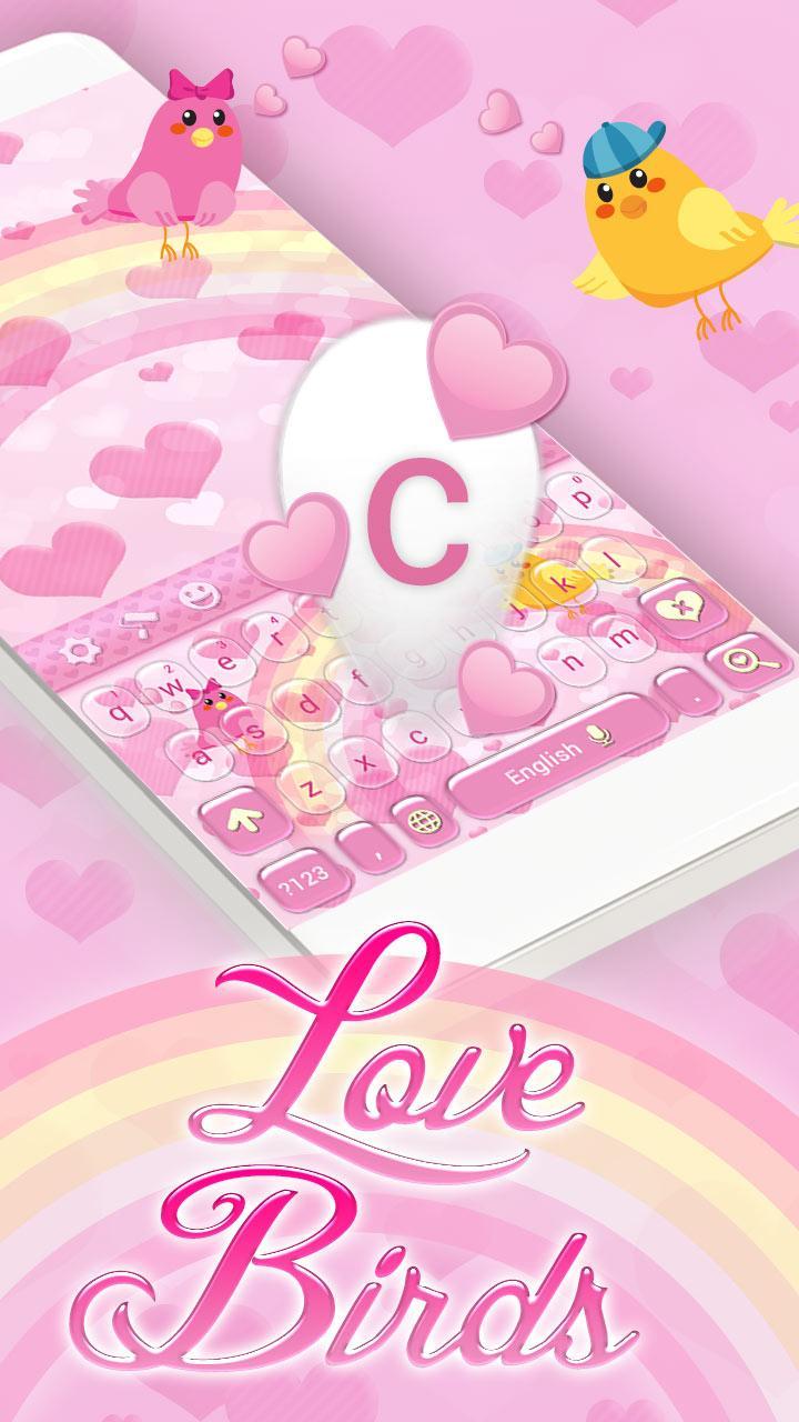 Love Keyboard Pink Cute Birds Theme