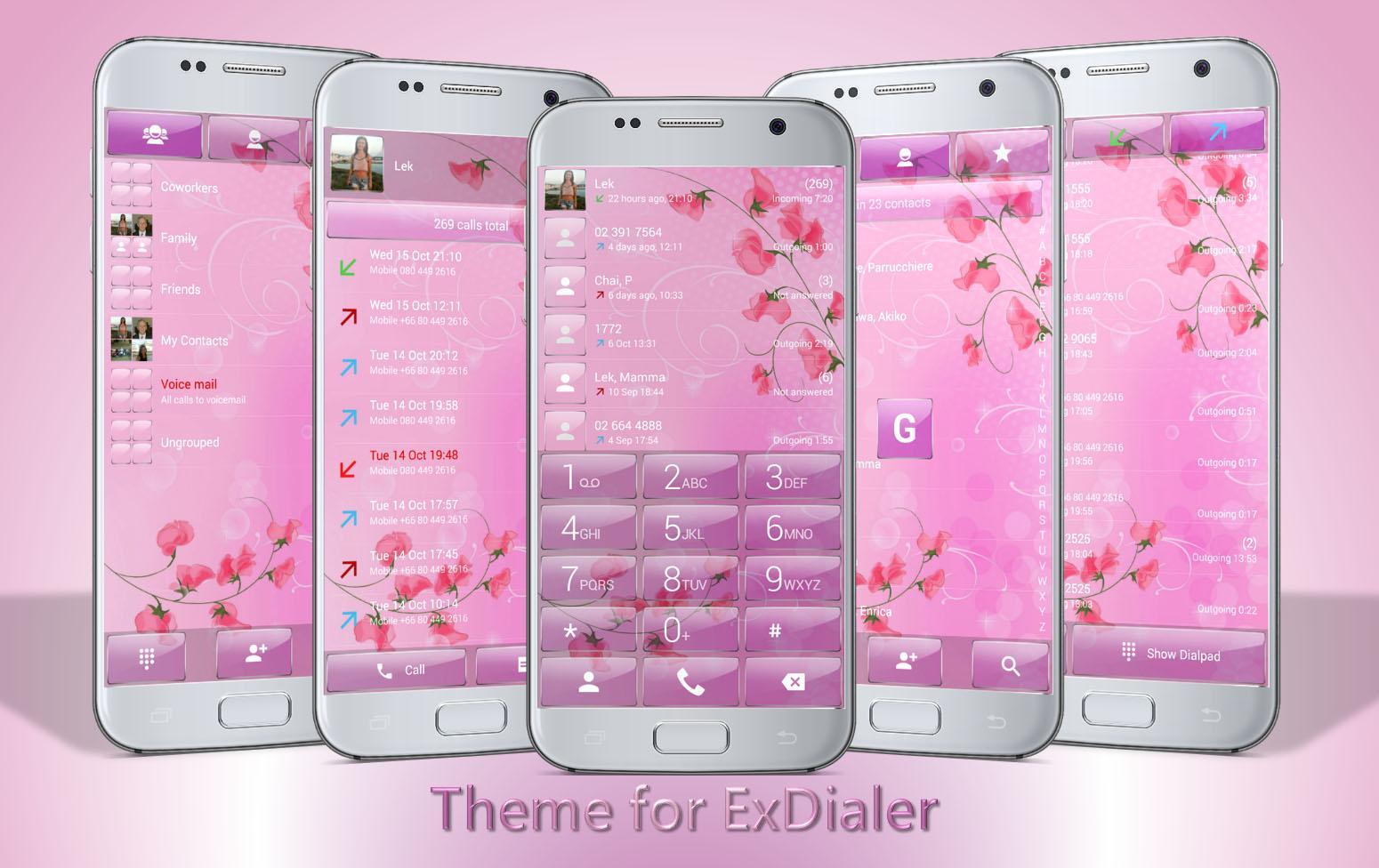 Dialer Theme Pink Flower Glass