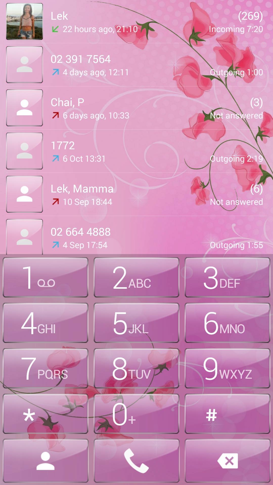 Dialer Theme Pink Flower Glass