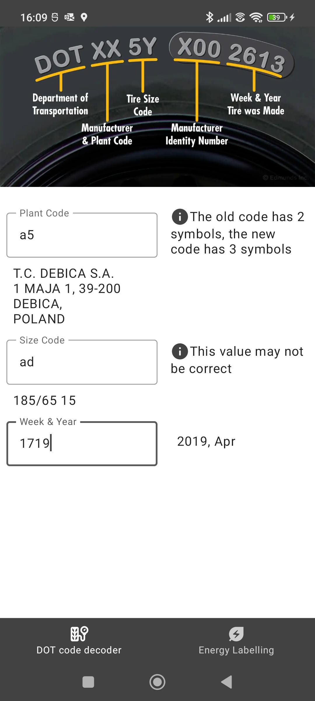 Tire DOT & Energy Labelling