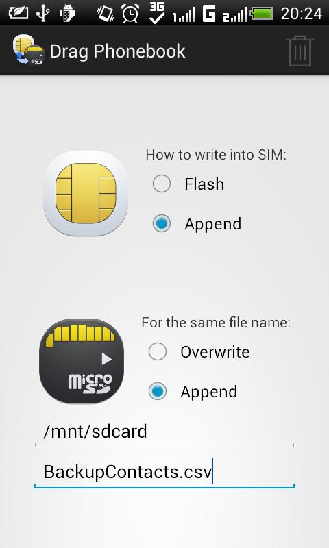 Drag Contacts (SIM Backup)