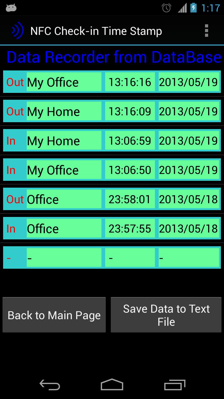 NFC Check-in Time Stamp