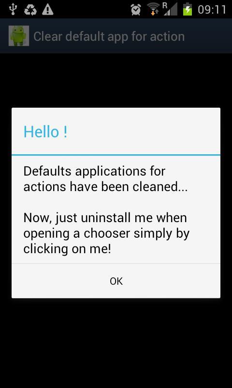 Clear default app for action