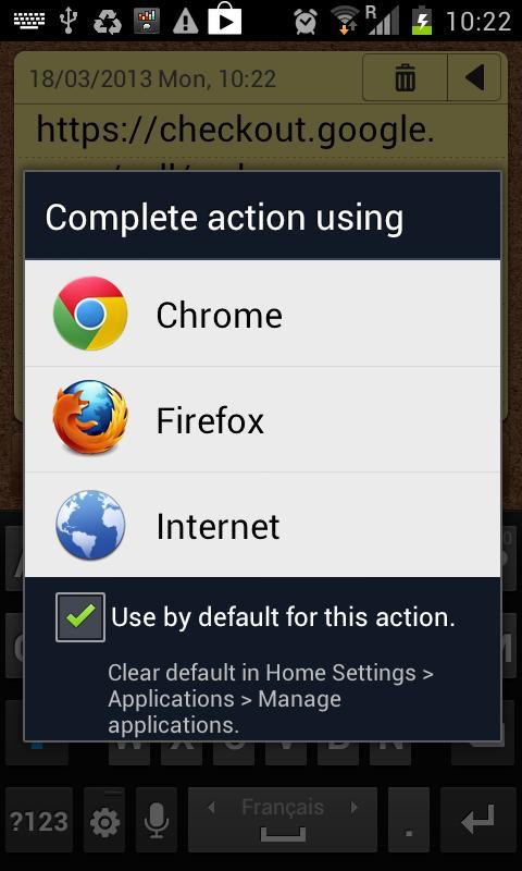 Clear default app for action